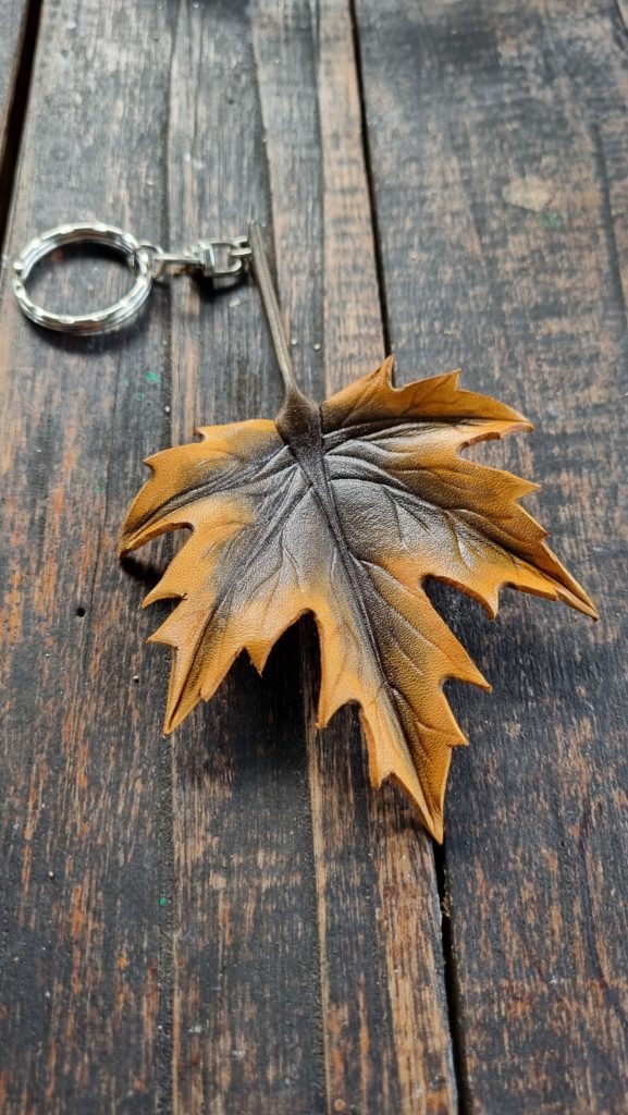 Brown Leaf Leather Keychain