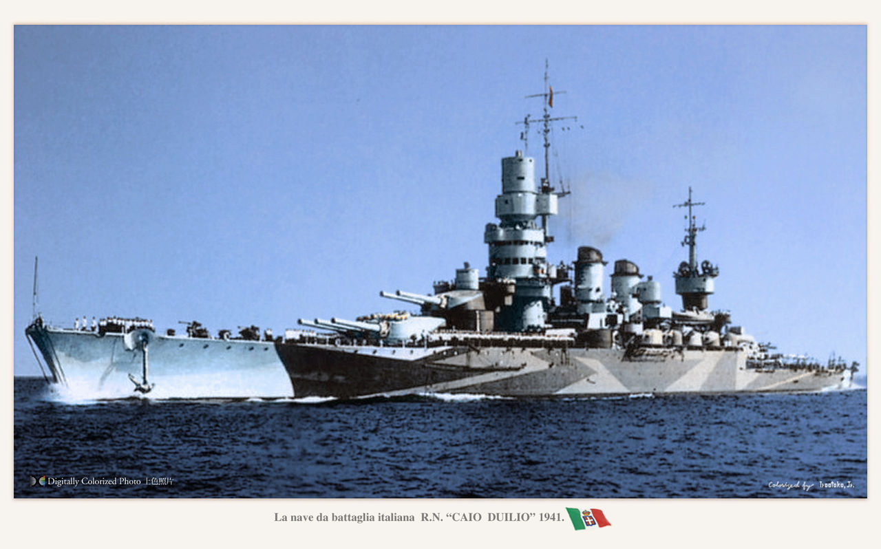 Colorized photo of battleship Duilio from 
regia marina